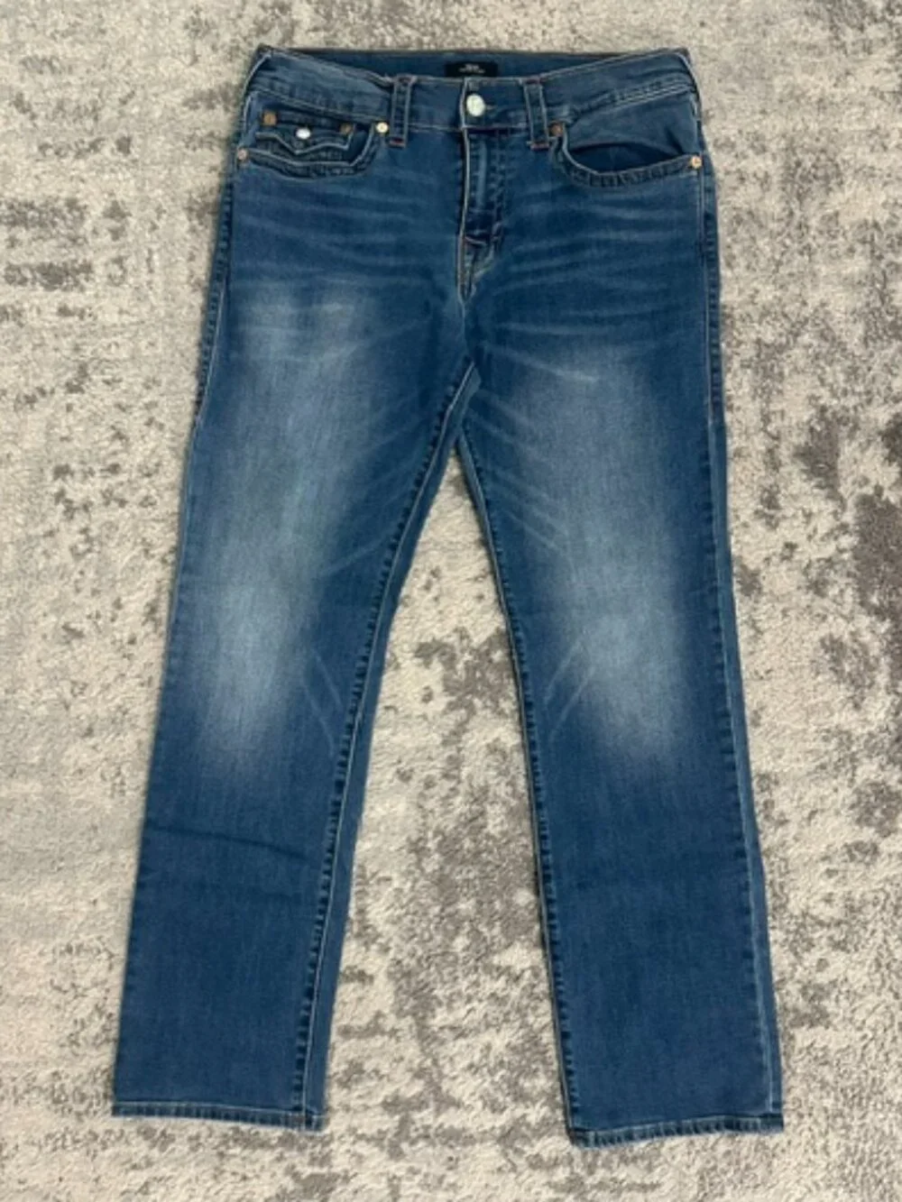 True Religion Men's Ricky Relaxed Straight Flap Jeans 33 Medium Wash (33x32)